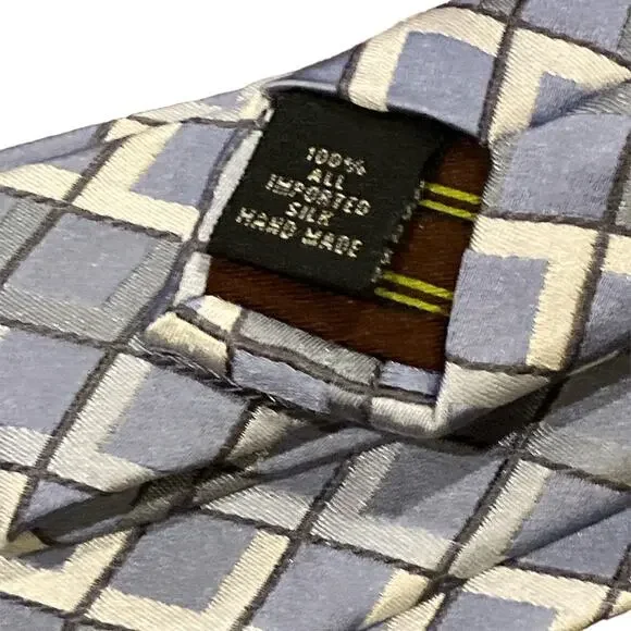 BCBG Attitude Diamond Pattern Silk Tie Blue Silver - Picture 3 of 3